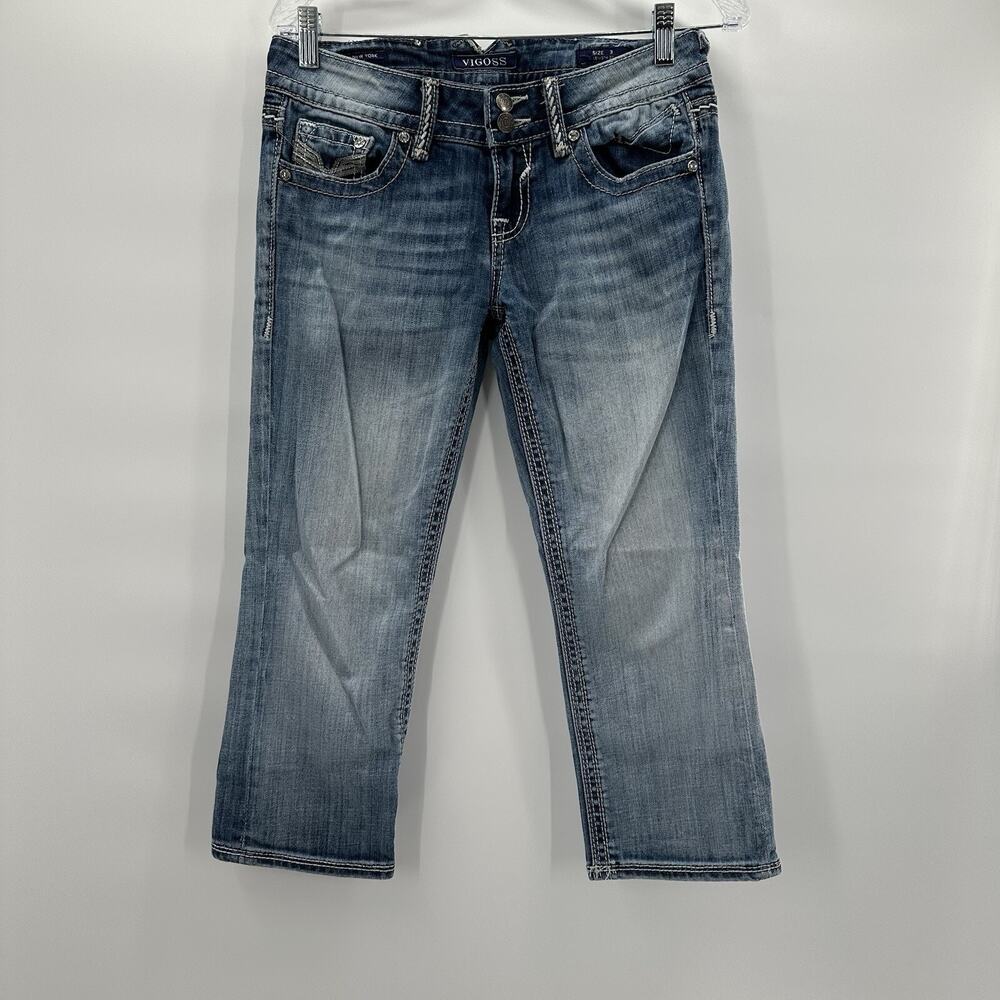 Vigoss Jeans Womens Juniors 3 Capri Cropped Thick Stitch‎ Denim Western